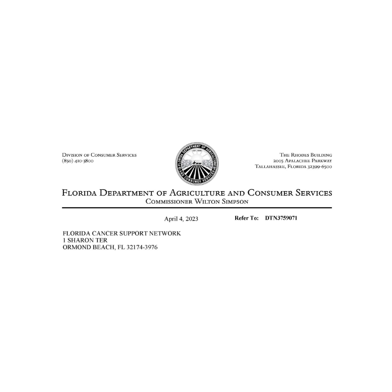 Florida Department of Agriculture and Consumer Services, Division of Consumer Services sample document